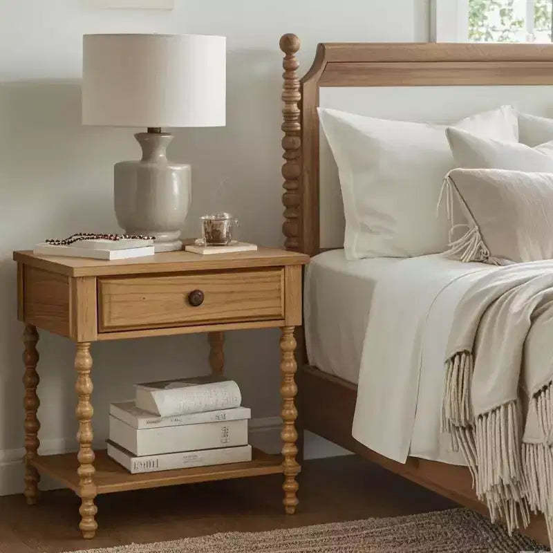 Christopher Knight Home Andy 26H Turned Legs Wood Nightstand with Drawer and Shelf