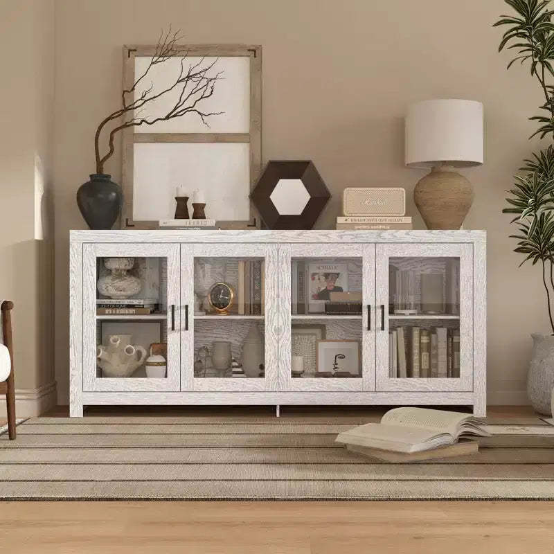 Famapy Sophisticated White Accent Cabinet Storage Cabinet: Elegant Storage with Rich Wood Grain Finish