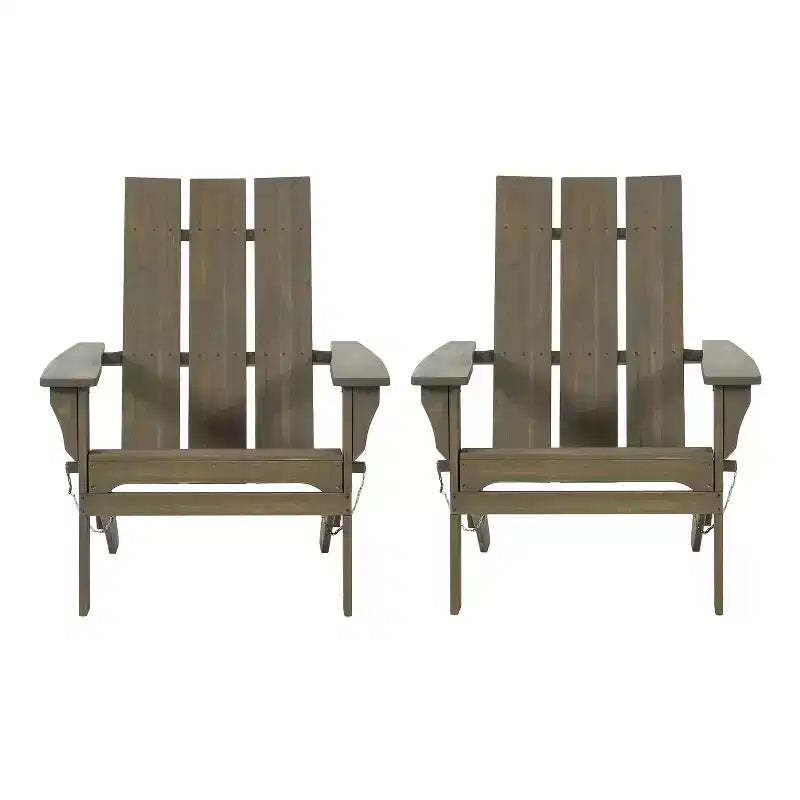 GDFStudio Gurekam Outdoor Acacia Wood Folding High Back Adirondack Chair (Set of 2)