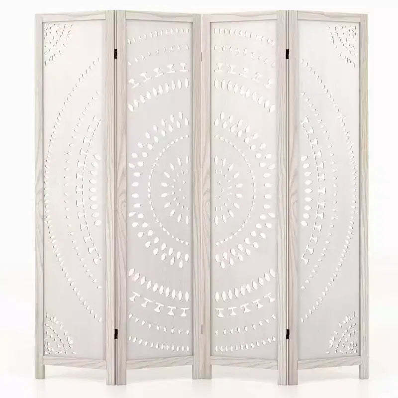 Costway 66 Boho 4-Panel Room Divider with Carved Pattern & Solid Wood Frame 360 Hinges