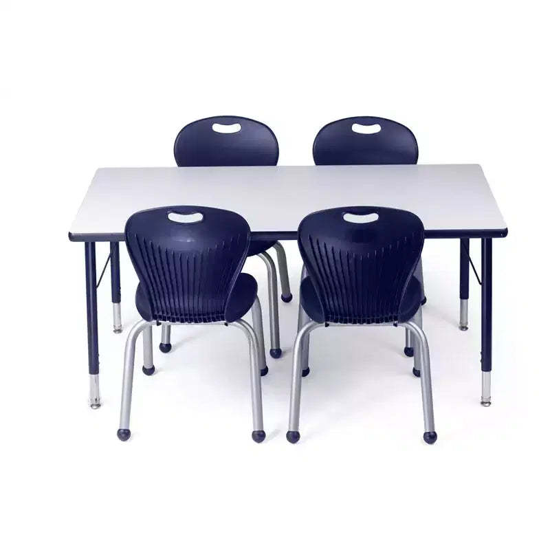 Bintiva Activity Table & Chair Set  24x48 Black Sprayed Edge Table with Adjustable Legs and 4 Blue 14 ZUUL Classroom Chairs