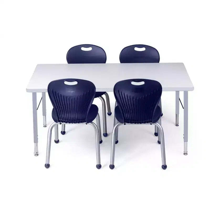 Bintiva Activity Table & Chair Set  24x48 Gray Sprayed Edge Table with Adjustable Legs and 4 Blue 12 ZUUL Classroom Chairs