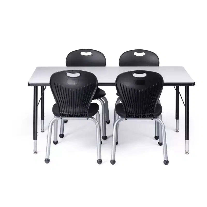 Bintiva Activity Table & Chair Set  24x48 Black Sprayed Edge Table with Adjustable Legs and 4 Black 14 ZUUL Classroom Chairs