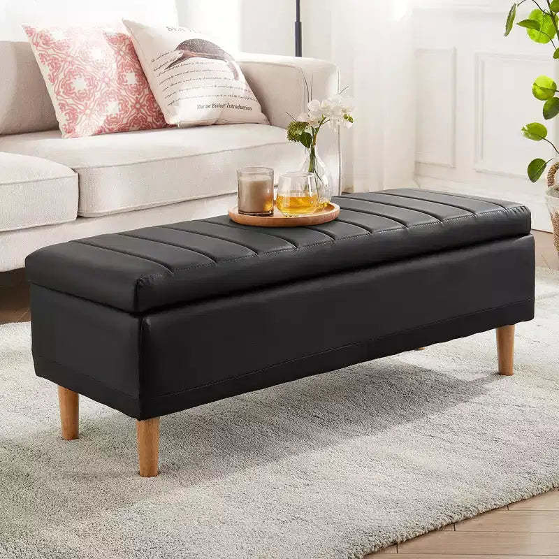 VECELO Modern Soft PU Leather Storage Bench, Ottoman 44 Shoestool with 6.1 Deep Storage Space for Living Room or Bedroom, Easy to Clean, Black