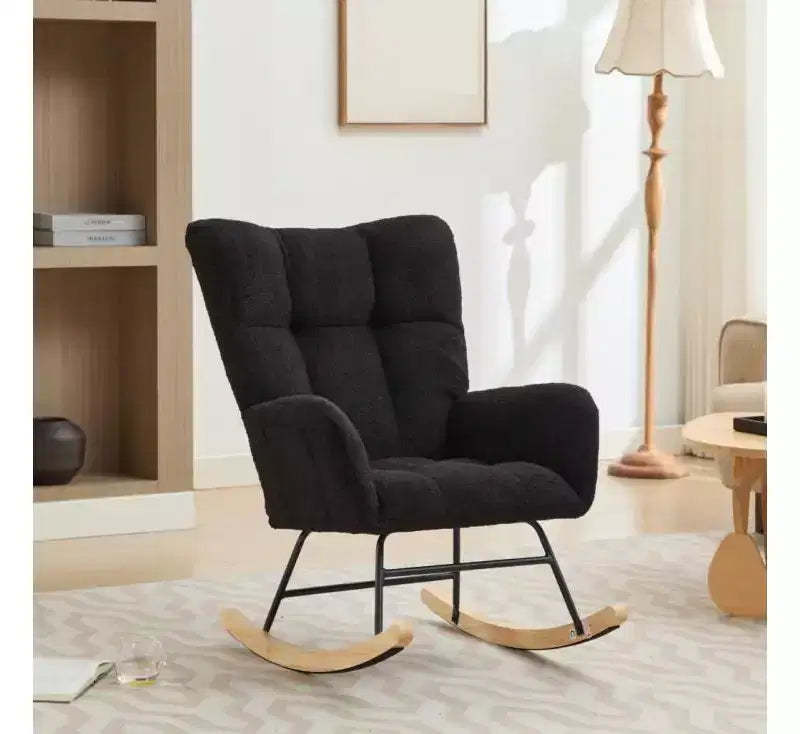 Nursery Rocking Chair, Upholstered Glider Rocker with High Backrest, Accent Reading Chair, Comfy Armchair, Recliner Chair for Bedroom Living Room