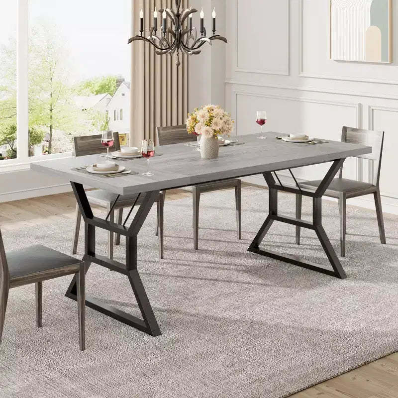 WhizMax Dining Table for 6-8 People, 70.9 Rectangular Wooden Kitchen Table with Metal Legs, Dining Room Table for Dining Room, Kitchen, Brown