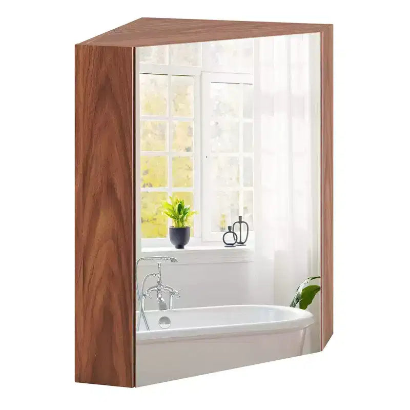 Costway 23.5 Wall Mounted Storage Organizer Corner Medicine Cabinet with Mirror White/Brown