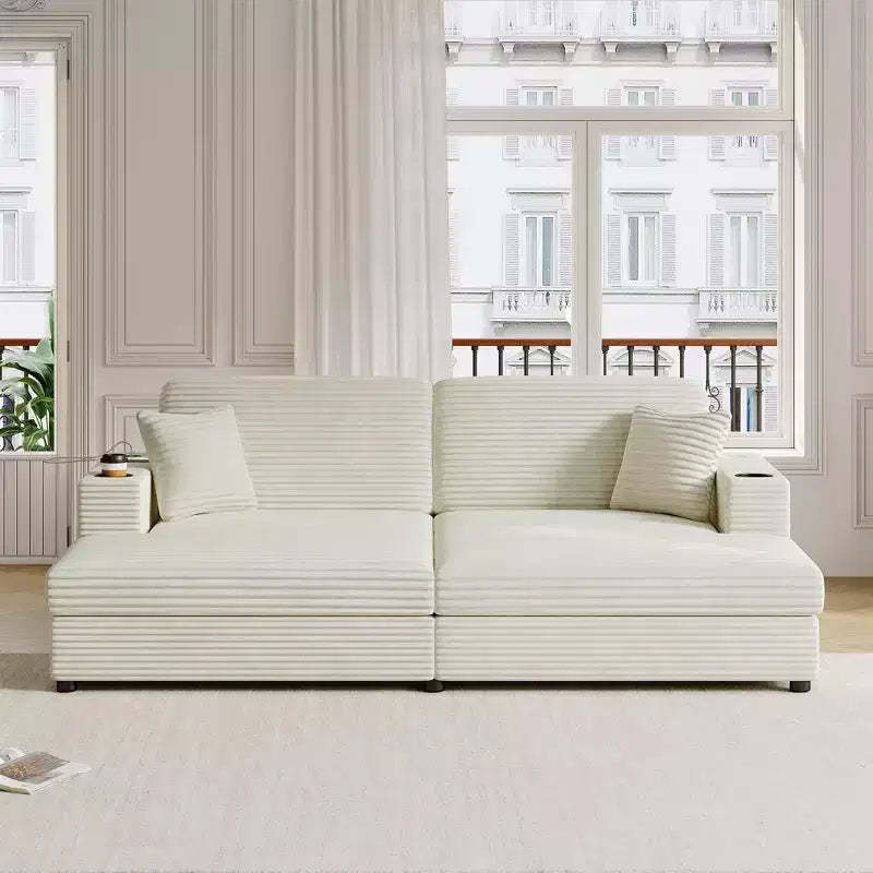 Whisen 86 Oversized Loveseat Chaise Lounge Sectional Sofa Bed with USB Ports, Cup Holders and Throw Pillows