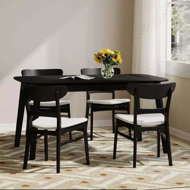 GDFStudio Dimick Mid Century Modern Fabric Upholstered Wood 5 Piece Dining Set