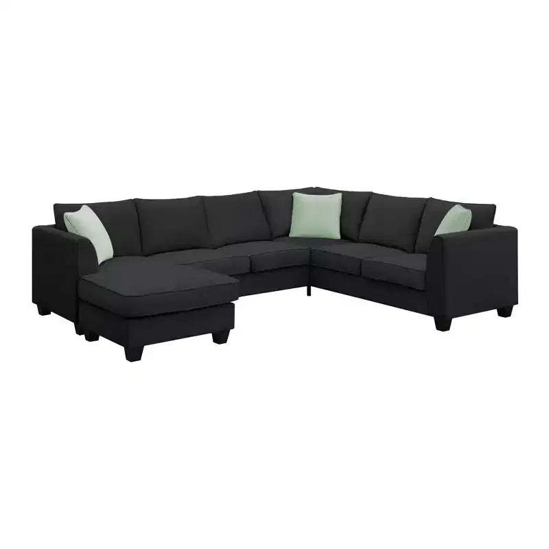 Modern 7-Seater Modular L-Shape Sectional Sofa with Ottoman and 3 Pillows, 112''x87''