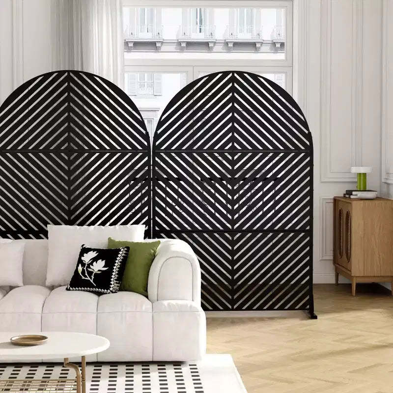 Parallel Lines 01 Black Arched Galvanized Steel Screen 183x120x40cm