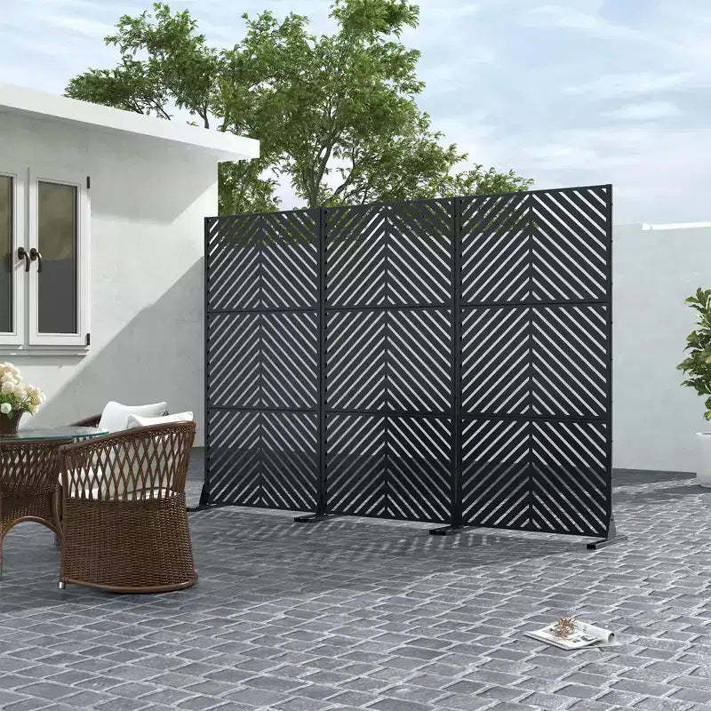 Parallel Lines 01 Black Galvanized Steel Screen 183x90x40cm