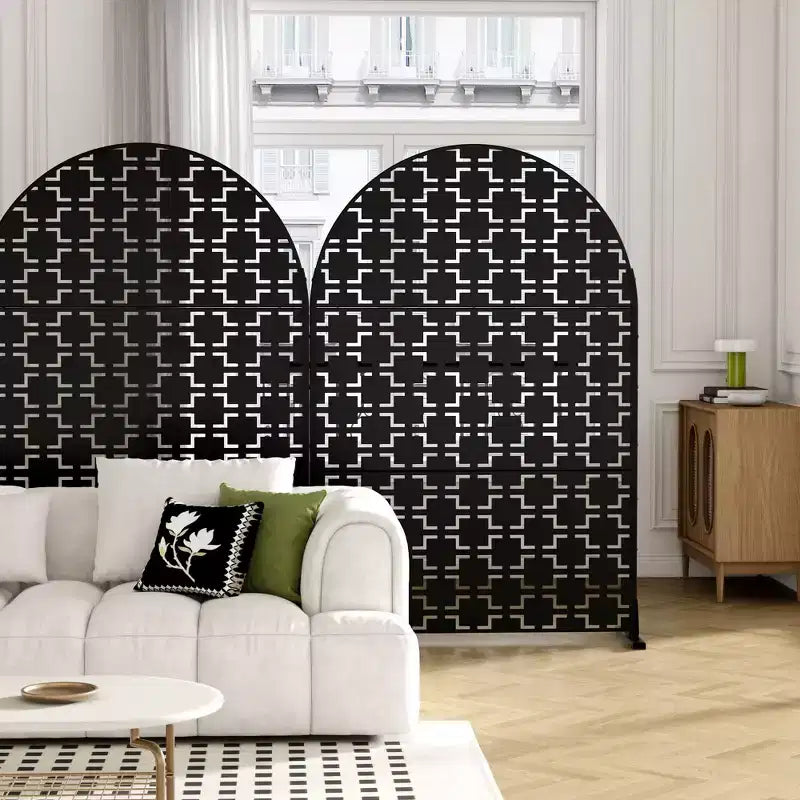 Square Black Arched Galvanized Sheet Screen 71.37x46.8inch Independent Outdoor And Indoor Privacy Screen