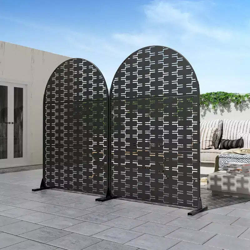 Brick black arched galvanized sheet screen 71.37x46.8inch panel folding room partition
