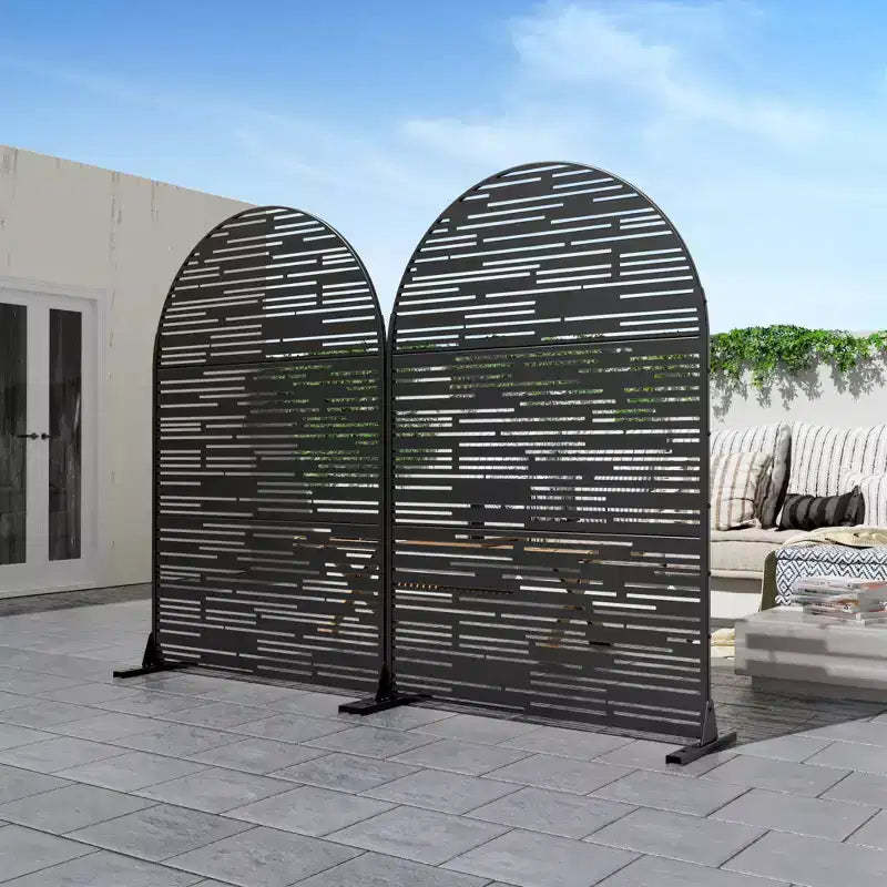 71.37x46.8inch light and shadow black arched galvanized sheet screen independent privacy screen panel, suitable for bedrooms or offices