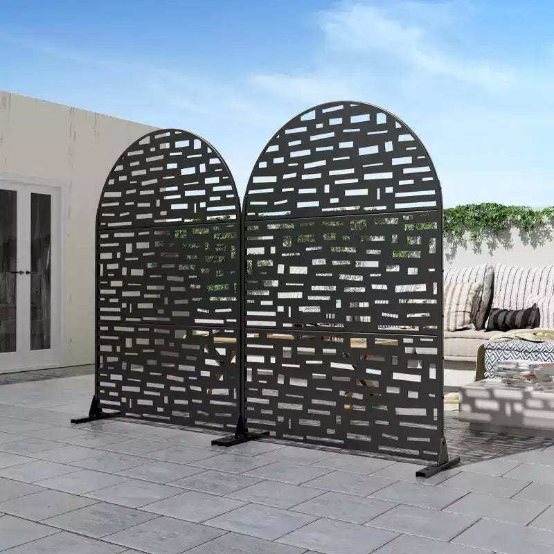 Modern Arched Privacy Screen: 71.37 x 46.8, Black, Galvanized Steel, Indoor/Outdoor