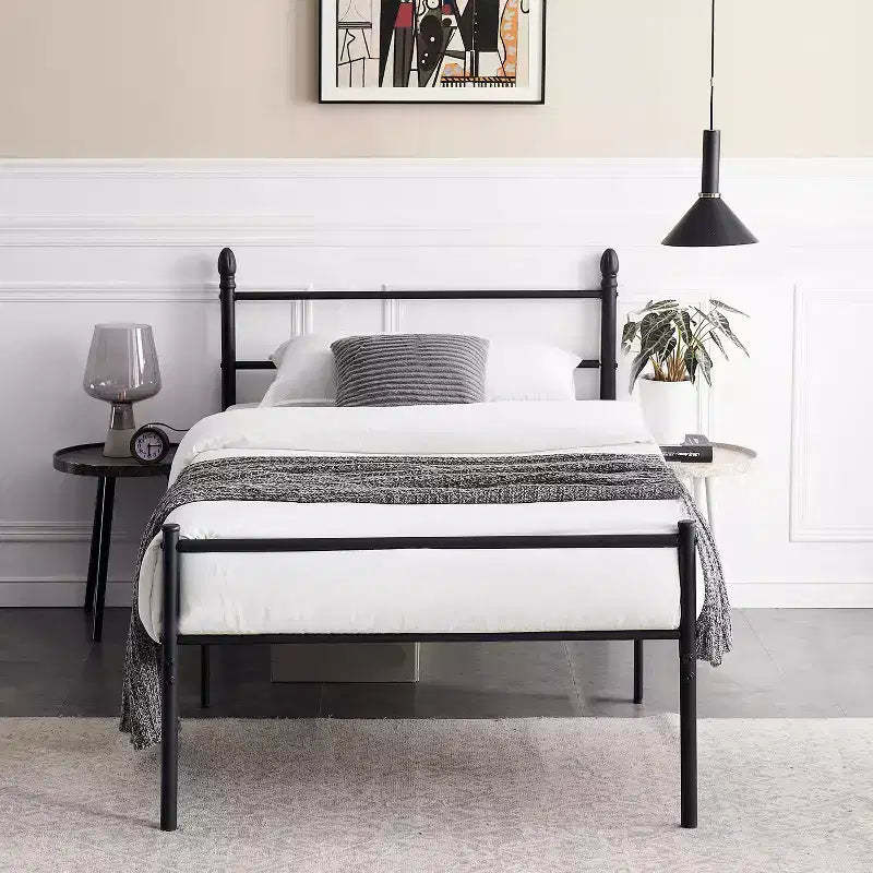 VECELO Twin Metal Platform Bed, Bed Frame with Headboard & Footboard, No Spring Box Needed, Black