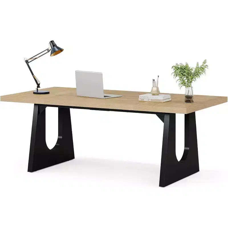 Lantine Rectangle Executive Desk with Double Wood Pedestal