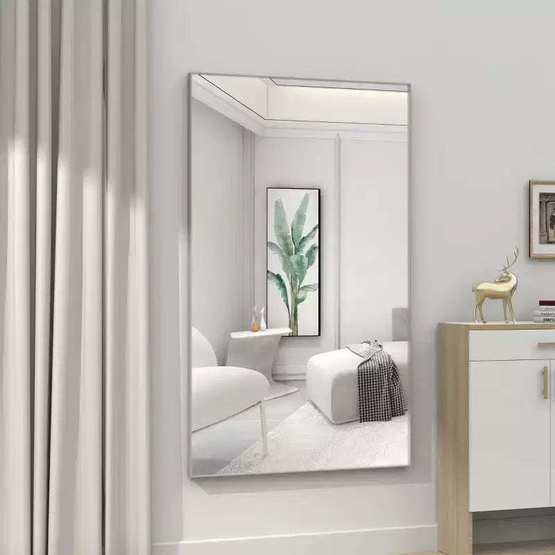 Modern Silver Frame Bathroom Mirror: Oversized, Aluminum, Wall Mounted, Vertical/Horizontal