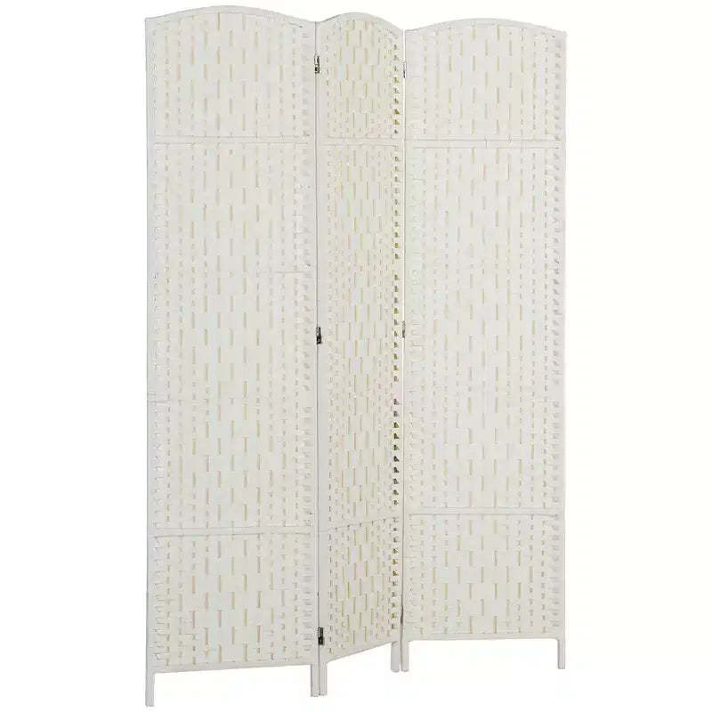 HOMCOM Room Divider, Folding Privacy Screen, 6FT Tall Portable Wicker Weave Partition Wall Divider for Bedroom, Home Office, White