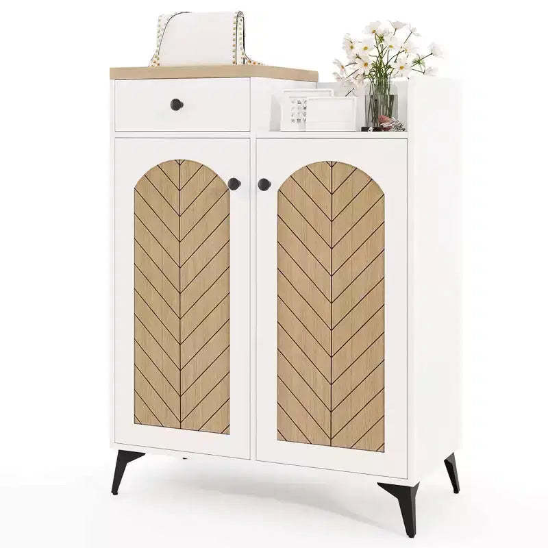 Costway 6-Tier Shoe Cabinet with Drawer 6 Removable Shelves Ventilation Openings Metal Legs