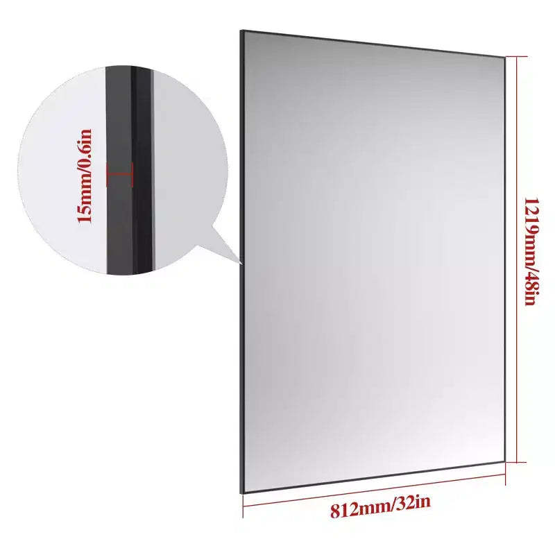 Modern Black Frame Bathroom Mirror: Oversized, Aluminum, Wall Mounted, Vertical/Horizontal