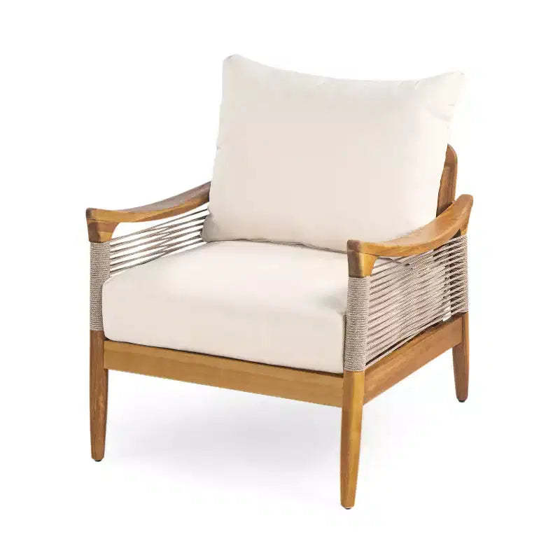 Christopher Knight Home Amos Outdoor Woven Rope Acacia Wood Club Chair with Thick Cushion