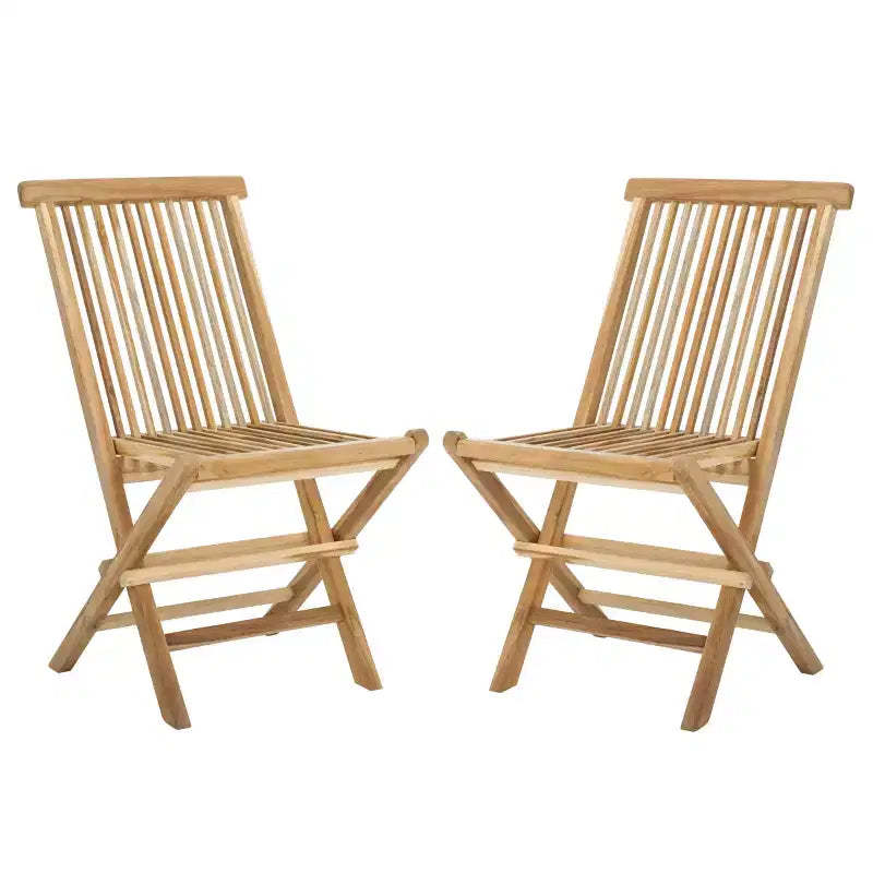 Marcus Teak Folding Chair Indoor/Outdoor (Set of 2) - PAT6600 - Natural - Safavieh