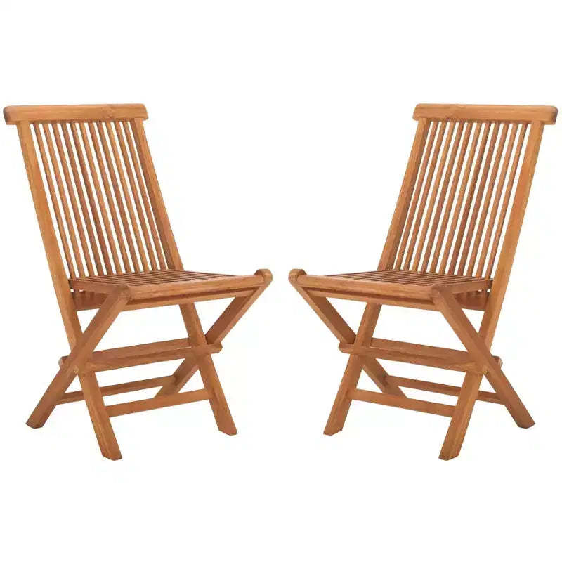 Holly Solid Teak Folding Chair Indoor/Outdoor (Set of 2) - PAT6503 - Natural - Safavieh