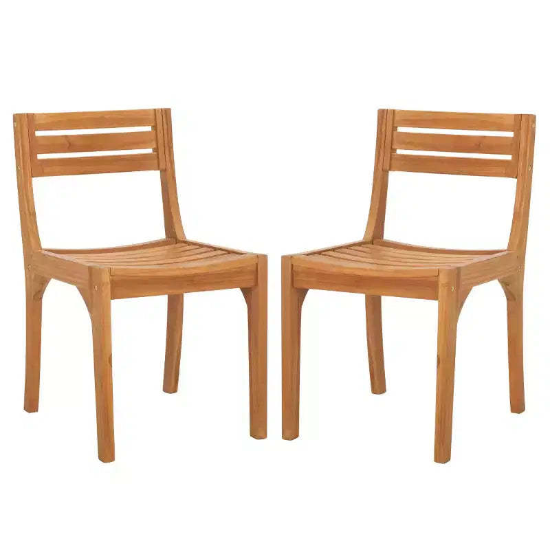 Anna Solid Teak Chair Indoor/Outdoor (Set of 2) - PAT6502 - Natural - Safavieh