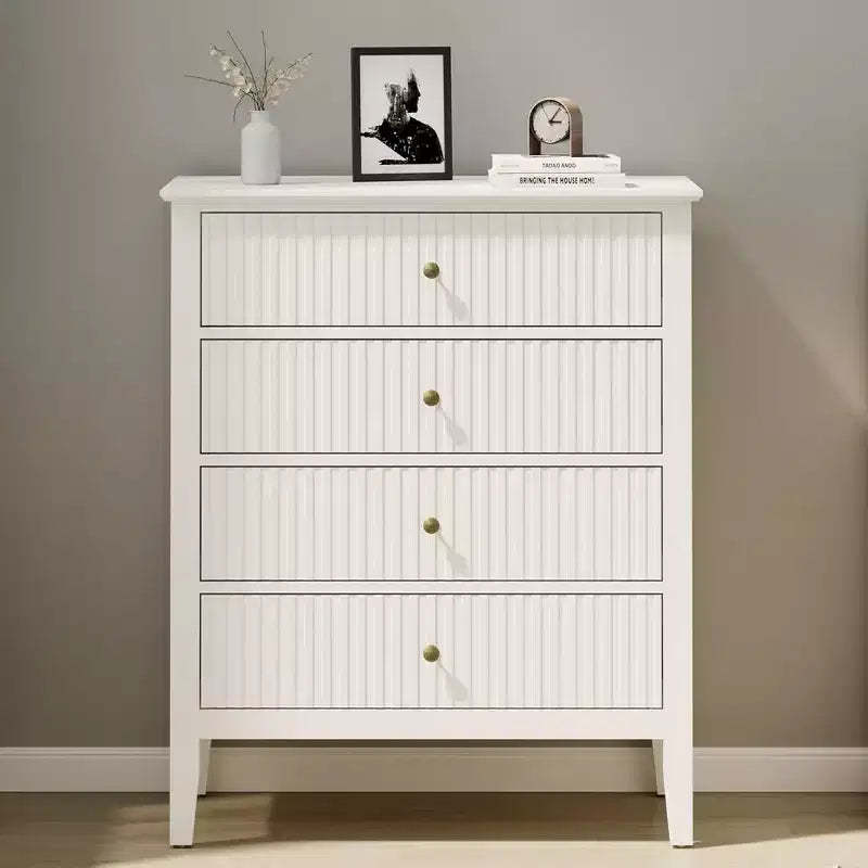 Heynemo Fluted 4 Drawer Dresser, Wood Dresser for Storage Clothes, Wooden Storage Cabinet Nightstand for Bedroom, Hallway, Living Room, Entryway