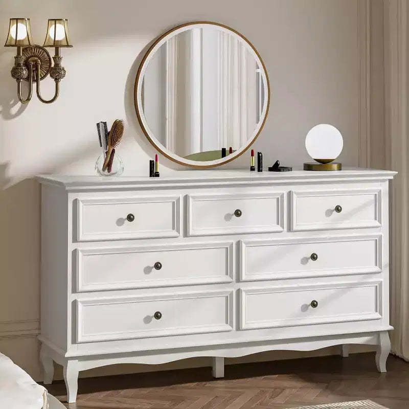 Heynemo Dresser for Bedroom, 7 Drawers Dresser with Distinctive Wooden Legs & Paint Finish, Great for Bedroom, Living Room, Hallway