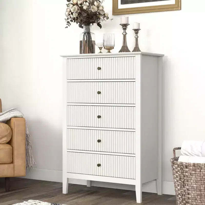 Heynemo Fluted 5 Drawer Dresser for Bedroom, Tall Chest of Drawers with Ball Bearing Slide, Ideal for Living Room
