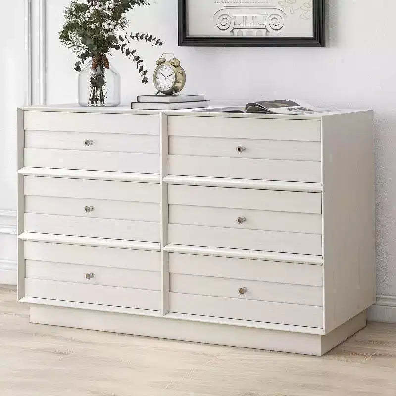 Heynemo 6 Drawer Dresser, Modern Closet Dressers with Crystal Knobs & Painted Strip, for Bedroom Living Room Hallway Closet