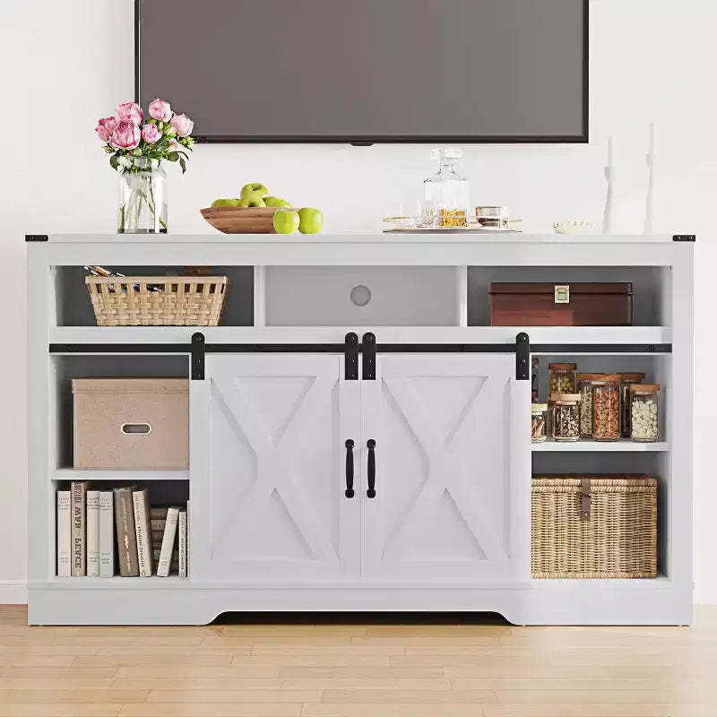 Heynemo Farmhouse TV Stand for 23 Fireplace, 34'' Tall Entertainment Center for 65''+ TV, TV Console with Sliding Bar Door (without Fireplace)