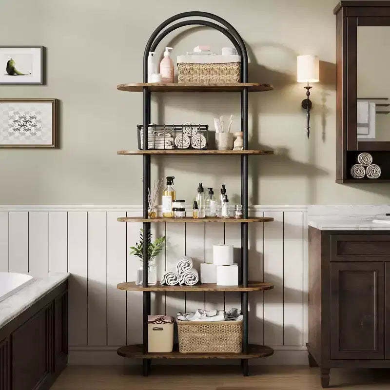 5 Tier Open Bookshelf Arched Display Racks Tall Bookshelf Freestanding Open Storage Shelf with Sturdy Metal Frame