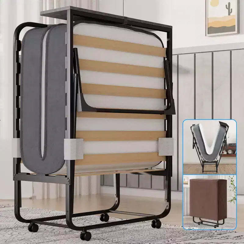 Mjkone Adult Folding Bed with Memory Foam Mattress Sleeper Wood Slats,With dust cover,75*32