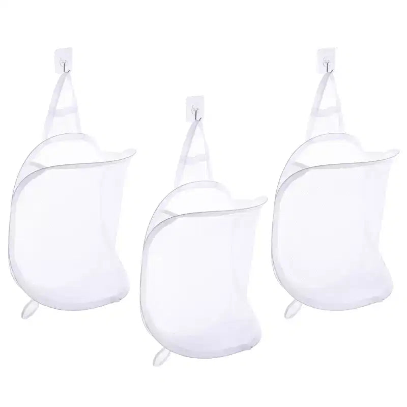 Unique Bargains Foldable Nylon Mesh Design Breathable Laundry Hamper with Hooks 3 Pcs