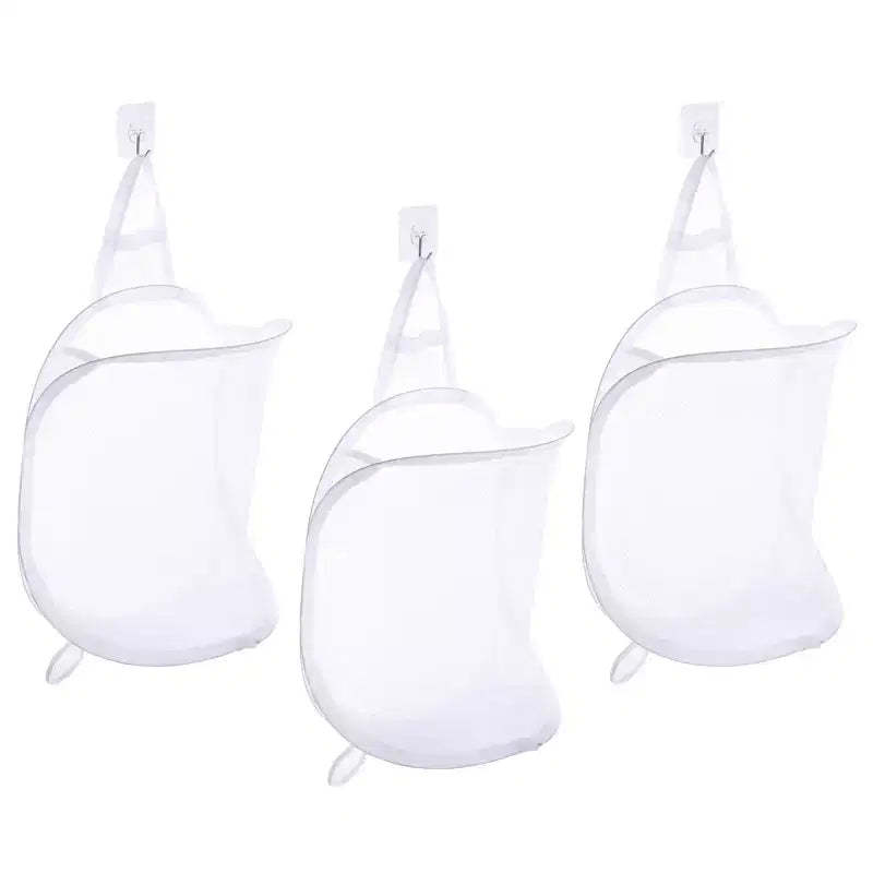 Unique Bargains Foldable Nylon Mesh Design Breathable Laundry Hamper with Hooks 3 Pcs