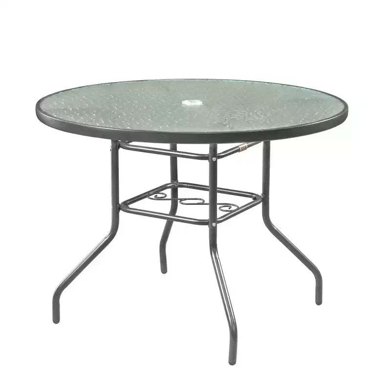 Garden Elements Sienna Round Patio Dining Table, Steel Frame with Glass Top, Gray, 40