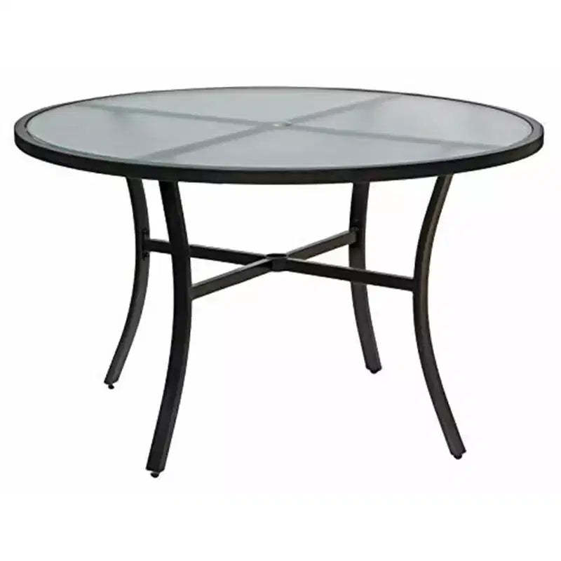 Garden Elements Bellevue Outdoor Patio Dining Table, Round Aluminum Base and Rim with Tempered Glass Top, Dark Taupe 40