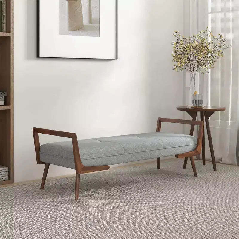Christopher Knight Home Ford Mid-Century Modern Tufted 51.20 W Fabric Upholstered Solid Wood Bench
