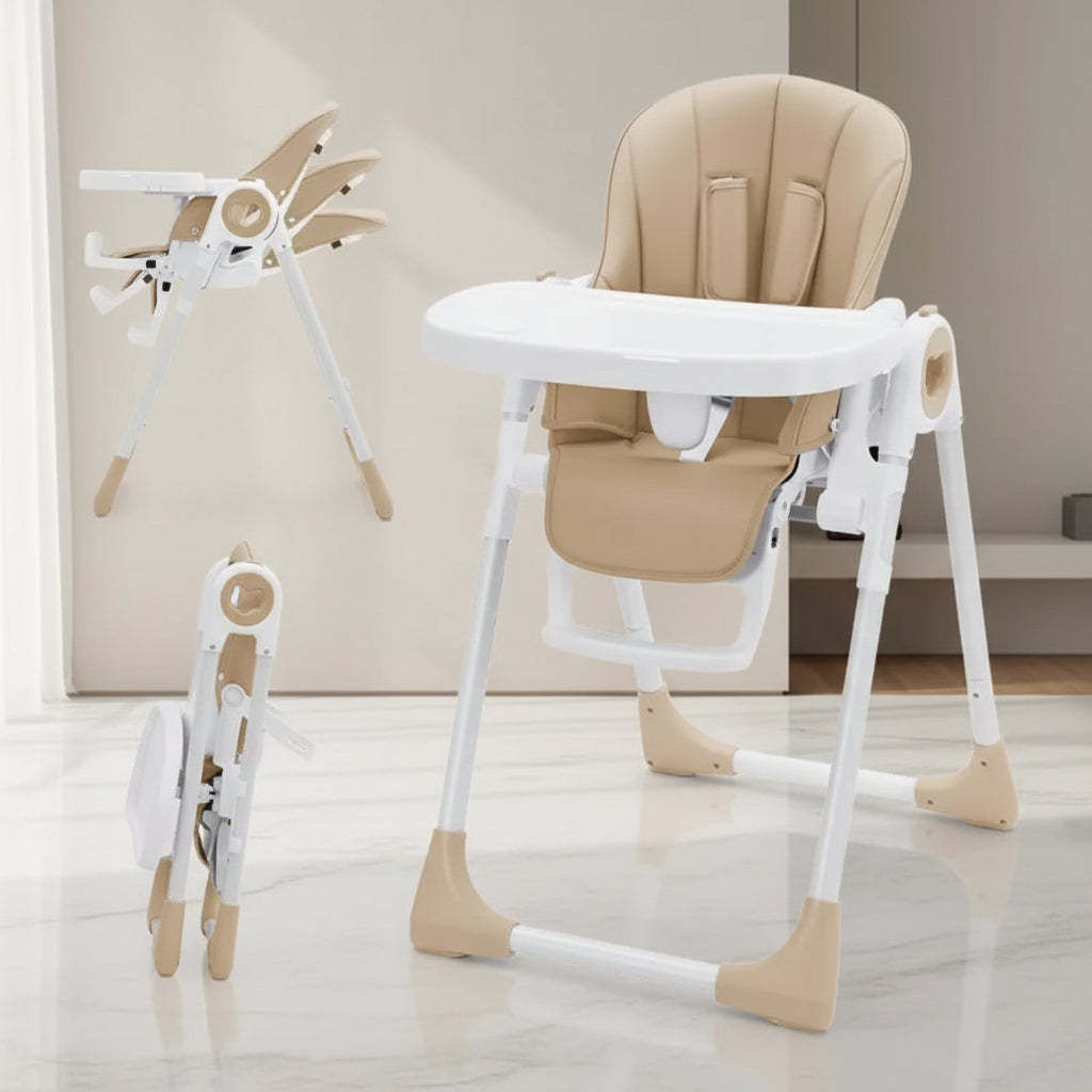 Baby High Chair for Babies and Toddlers with Adjustable Heights & Footrests, Foldable Highchair with 5 Recline Adjustable Backrest