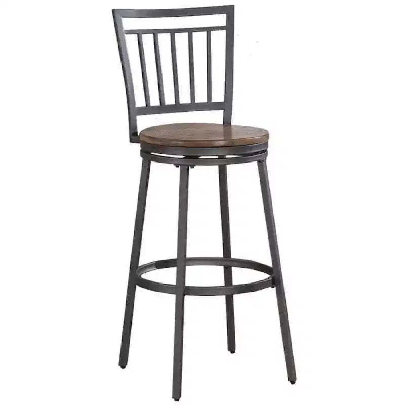 Stockton 25 Metal Swivel Stool - Slate Grey - Golden Oak Seat