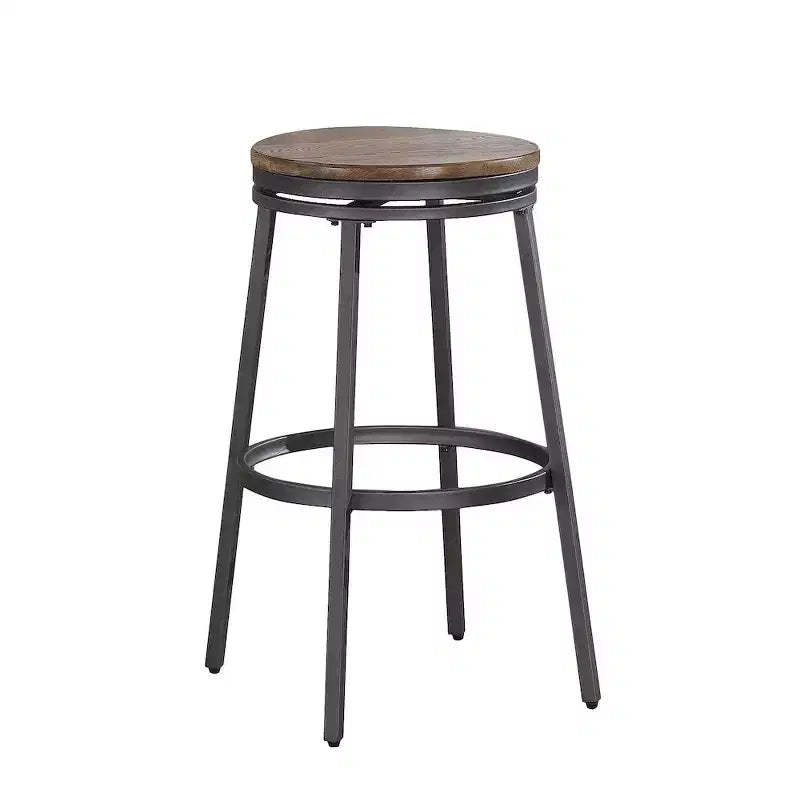 Stockton 30 Backless Metal Swivel Stool - Slate Grey - Golden Oak Seat