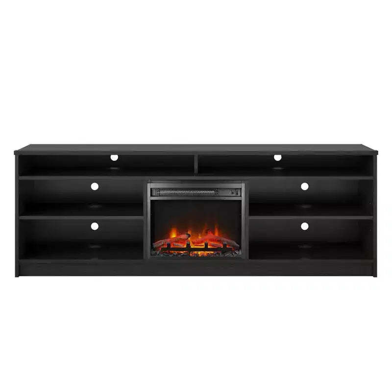 Ameriwood Home Hendrix 65 TV Stand with Electric Fireplace Insert and 6 Shelves