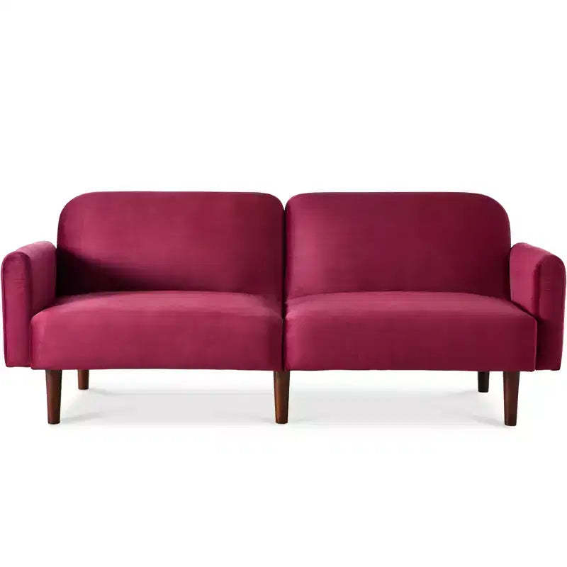 Best Choice Products Curved Convertible Futon, Velvet Fabric Split-Back Sleeper Bed