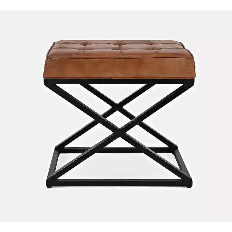 Jofran, Global Archive Distressed Genuine Leather Ottoman - Saddle