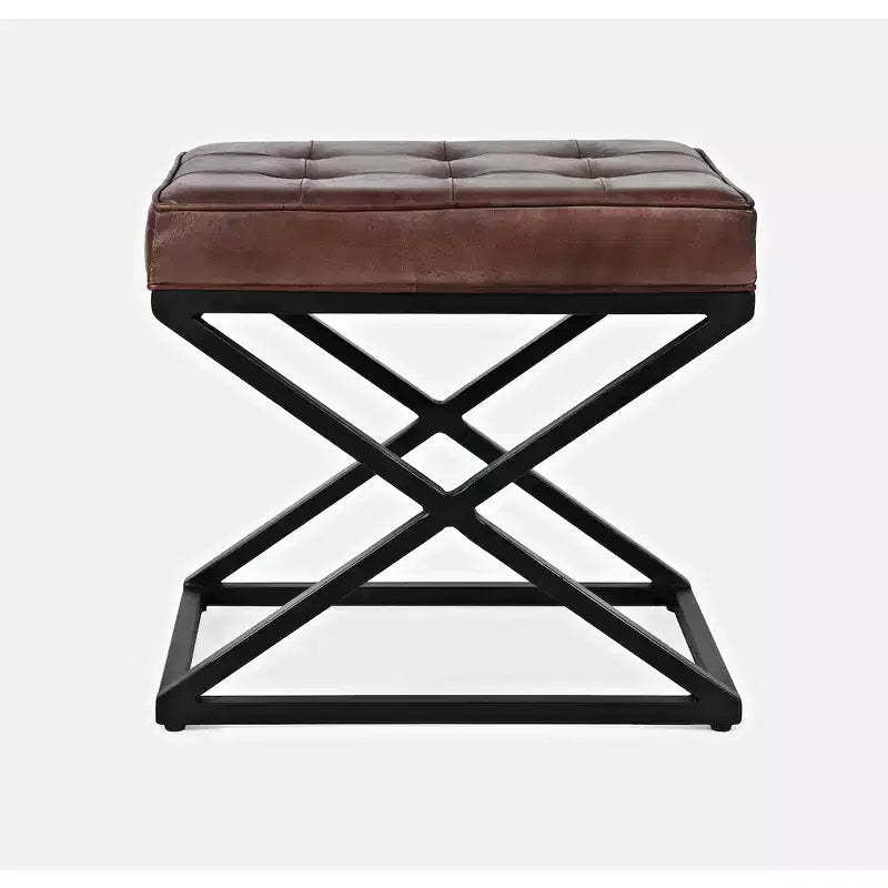 Jofran, Global Archive Distressed Genuine Leather Ottoman - Dark Sienna