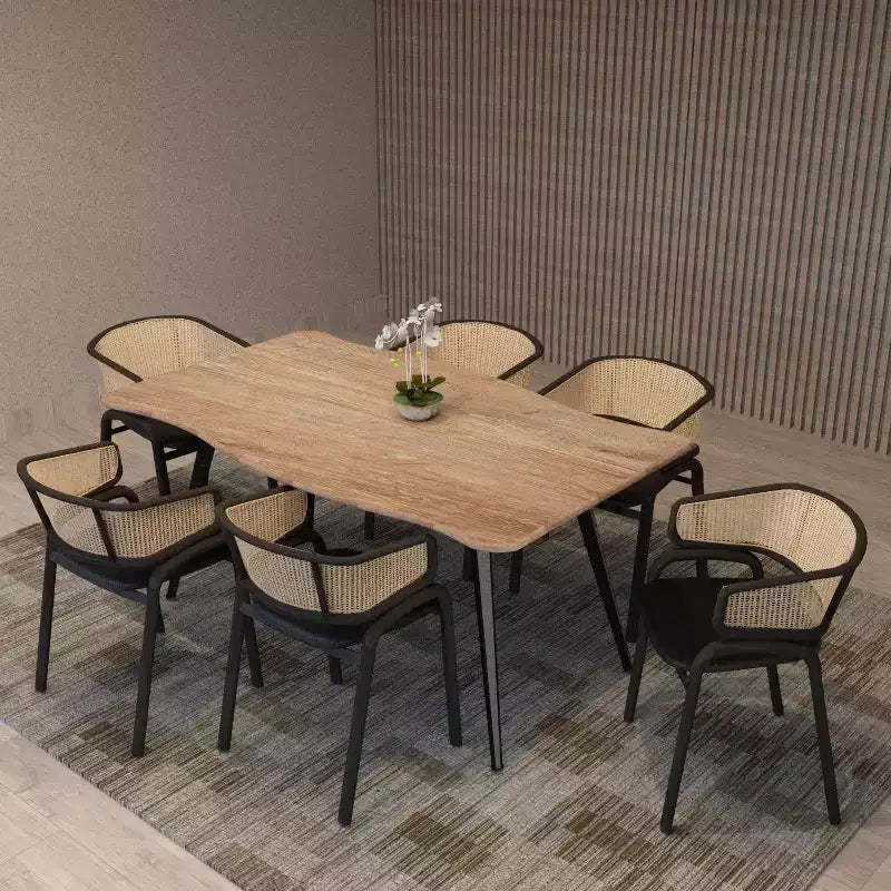 LeisureMod Ravenna 63 Rectangular Modern Dining Table  Wavy Edge Wood Top with Metal Legs for Kitchen, Dining Room & Contemporary Spaces
